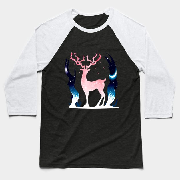 Deer & Cherry Blossom Baseball T-Shirt by SYnergization